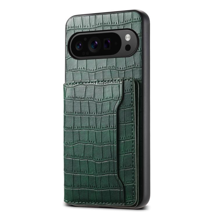 For Google Pixel 10 Pro / 10 Crocodile Texture Card Bag Design Full Coverage Phone Case(Green) - Google Cases by buy2fix | Online Shopping UK | buy2fix