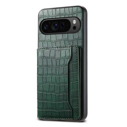 For Google Pixel 10 Pro / 10 Crocodile Texture Card Bag Design Full Coverage Phone Case(Green) - Google Cases by buy2fix | Online Shopping UK | buy2fix