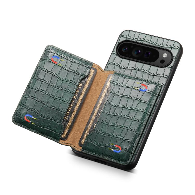 For Google Pixel 10 Pro / 10 Crocodile Texture Card Bag Design Full Coverage Phone Case(Green) - Google Cases by buy2fix | Online Shopping UK | buy2fix