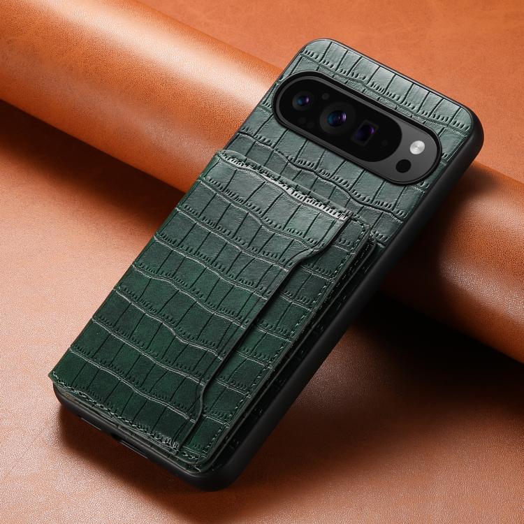 For Google Pixel 10 Pro / 10 Crocodile Texture Card Bag Design Full Coverage Phone Case(Green) - Google Cases by buy2fix | Online Shopping UK | buy2fix