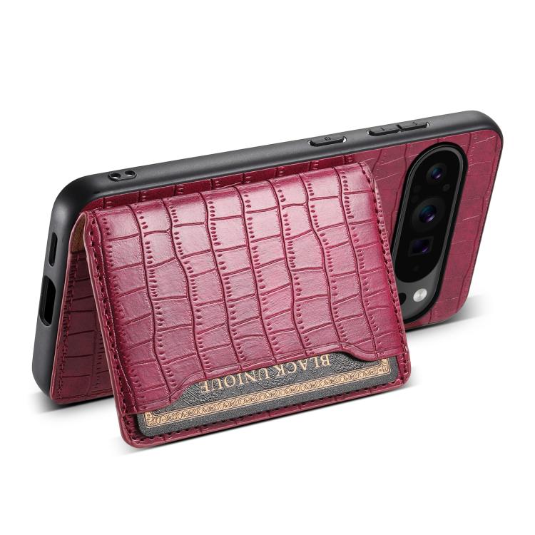 For Google Pixel 10 Pro / 10 Crocodile Texture Card Bag Design Full Coverage Phone Case(Red) - Google Cases by buy2fix | Online Shopping UK | buy2fix