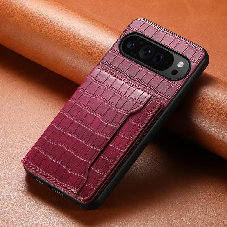 For Google Pixel 10 Pro / 10 Crocodile Texture Card Bag Design Full Coverage Phone Case(Red) - Google Cases by buy2fix | Online Shopping UK | buy2fix