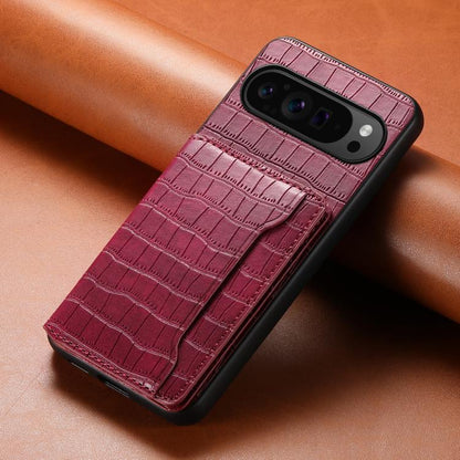For Google Pixel 10 Pro / 10 Crocodile Texture Card Bag Design Full Coverage Phone Case(Red) - Google Cases by buy2fix | Online Shopping UK | buy2fix