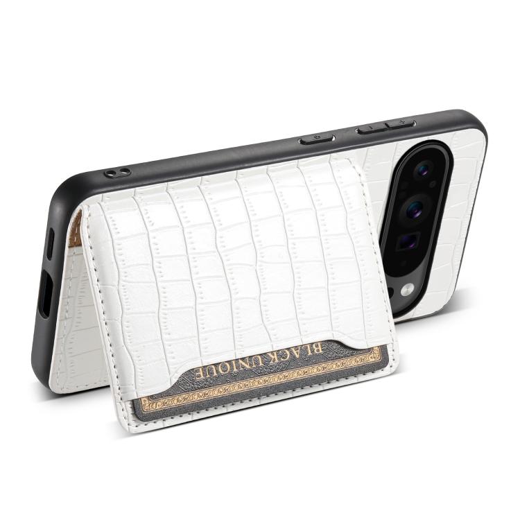 For Google Pixel 10 Pro / 10 Crocodile Texture Card Bag Design Full Coverage Phone Case(White) - Google Cases by buy2fix | Online Shopping UK | buy2fix