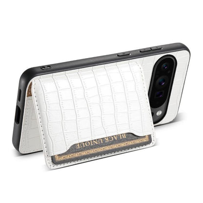 For Google Pixel 10 Pro / 10 Crocodile Texture Card Bag Design Full Coverage Phone Case(White) - Google Cases by buy2fix | Online Shopping UK | buy2fix