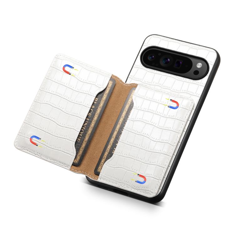 For Google Pixel 10 Pro / 10 Crocodile Texture Card Bag Design Full Coverage Phone Case(White) - Google Cases by buy2fix | Online Shopping UK | buy2fix