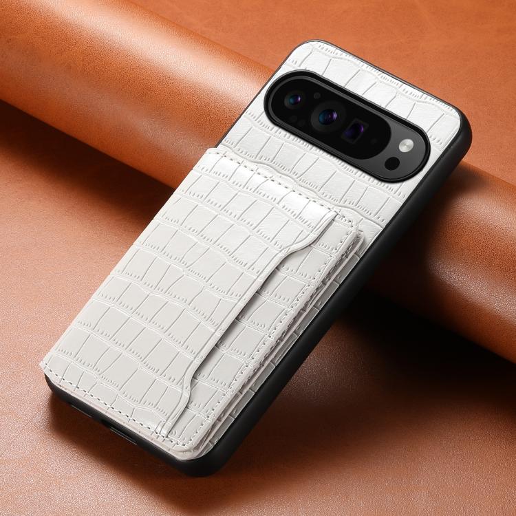 For Google Pixel 10 Pro / 10 Crocodile Texture Card Bag Design Full Coverage Phone Case(White) - Google Cases by buy2fix | Online Shopping UK | buy2fix