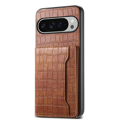 For Google Pixel 10 Pro XL Crocodile Texture Card Bag Design Full Coverage Phone Case(Brown) - Google Cases by buy2fix | Online Shopping UK | buy2fix
