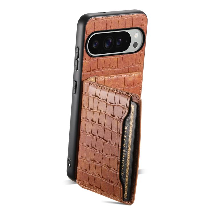 For Google Pixel 10 Pro XL Crocodile Texture Card Bag Design Full Coverage Phone Case(Brown) - Google Cases by buy2fix | Online Shopping UK | buy2fix