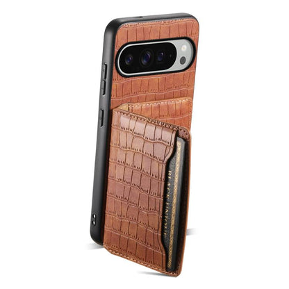 For Google Pixel 10 Pro XL Crocodile Texture Card Bag Design Full Coverage Phone Case(Brown) - Google Cases by buy2fix | Online Shopping UK | buy2fix