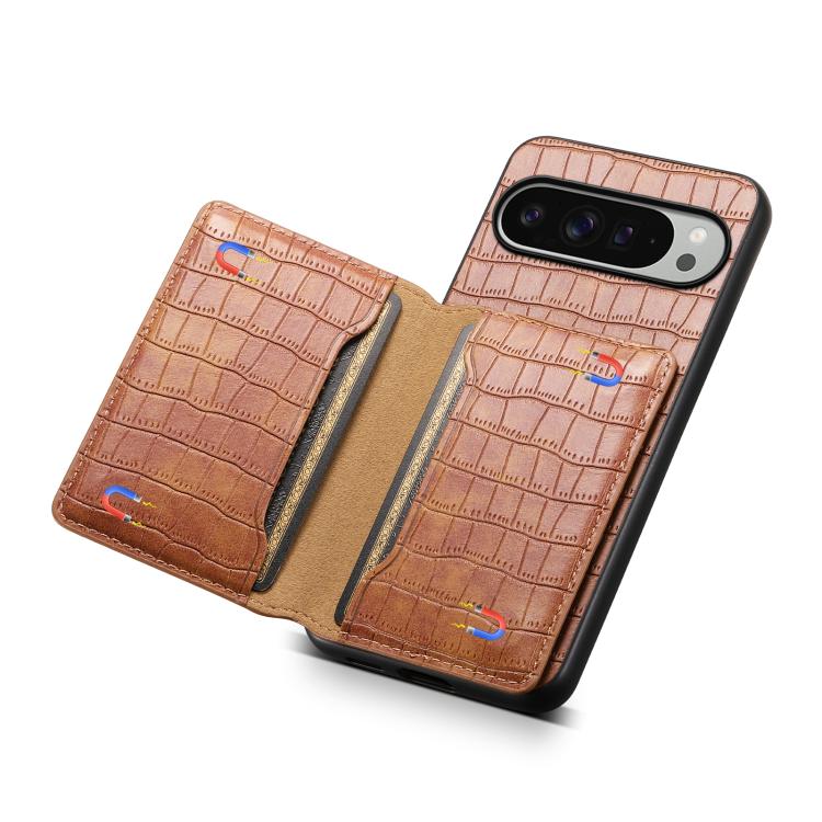 For Google Pixel 10 Pro XL Crocodile Texture Card Bag Design Full Coverage Phone Case(Brown) - Google Cases by buy2fix | Online Shopping UK | buy2fix