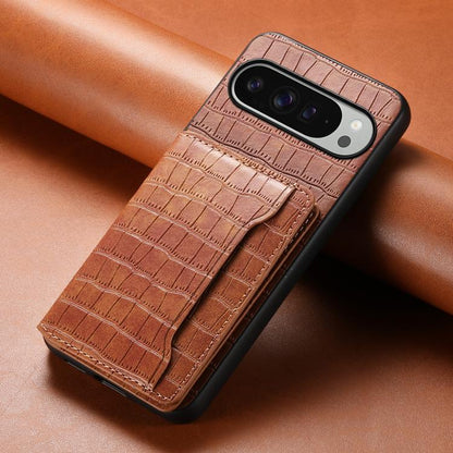 For Google Pixel 10 Pro XL Crocodile Texture Card Bag Design Full Coverage Phone Case(Brown) - Google Cases by buy2fix | Online Shopping UK | buy2fix
