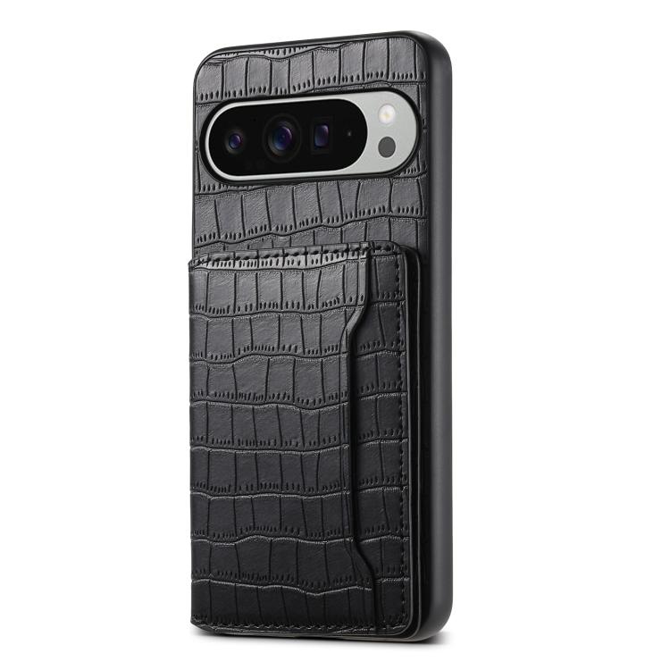 For Google Pixel 10 Pro XL Crocodile Texture Card Bag Design Full Coverage Phone Case(Black) - Google Cases by buy2fix | Online Shopping UK | buy2fix