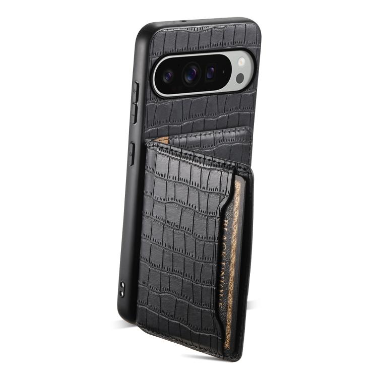 For Google Pixel 10 Pro XL Crocodile Texture Card Bag Design Full Coverage Phone Case(Black) - Google Cases by buy2fix | Online Shopping UK | buy2fix