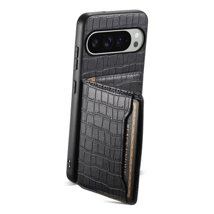 For Google Pixel 10 Pro XL Crocodile Texture Card Bag Design Full Coverage Phone Case(Black) - Google Cases by buy2fix | Online Shopping UK | buy2fix