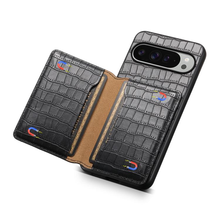 For Google Pixel 10 Pro XL Crocodile Texture Card Bag Design Full Coverage Phone Case(Black) - Google Cases by buy2fix | Online Shopping UK | buy2fix