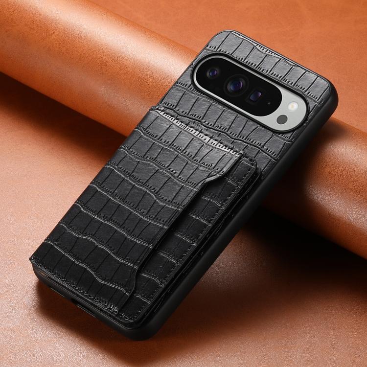 For Google Pixel 10 Pro XL Crocodile Texture Card Bag Design Full Coverage Phone Case(Black) - Google Cases by buy2fix | Online Shopping UK | buy2fix