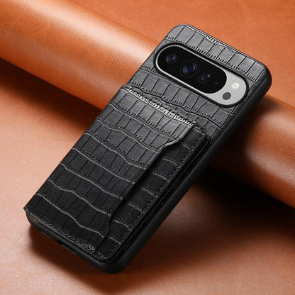 For Google Pixel 10 Pro XL Crocodile Texture Card Bag Design Full Coverage Phone Case(Black) - Google Cases by buy2fix | Online Shopping UK | buy2fix