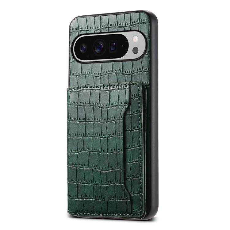 For Google Pixel 10 Pro XL Crocodile Texture Card Bag Design Full Coverage Phone Case(Green) - Google Cases by buy2fix | Online Shopping UK | buy2fix