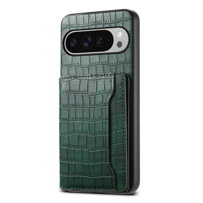 For Google Pixel 10 Pro XL Crocodile Texture Card Bag Design Full Coverage Phone Case(Green) - Google Cases by buy2fix | Online Shopping UK | buy2fix