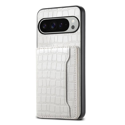 For Google Pixel 10 Pro XL Crocodile Texture Card Bag Design Full Coverage Phone Case(White) - Google Cases by buy2fix | Online Shopping UK | buy2fix