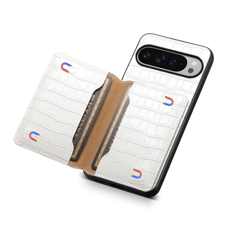 For Google Pixel 10 Pro XL Crocodile Texture Card Bag Design Full Coverage Phone Case(White) - Google Cases by buy2fix | Online Shopping UK | buy2fix