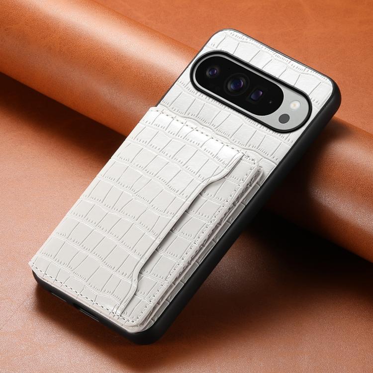 For Google Pixel 10 Pro XL Crocodile Texture Card Bag Design Full Coverage Phone Case(White) - Google Cases by buy2fix | Online Shopping UK | buy2fix