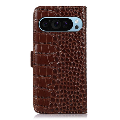 For Google Pixel 9 Crocodile Top Layer Cowhide Leather Phone Case(Brown) - Google Cases by buy2fix | Online Shopping UK | buy2fix