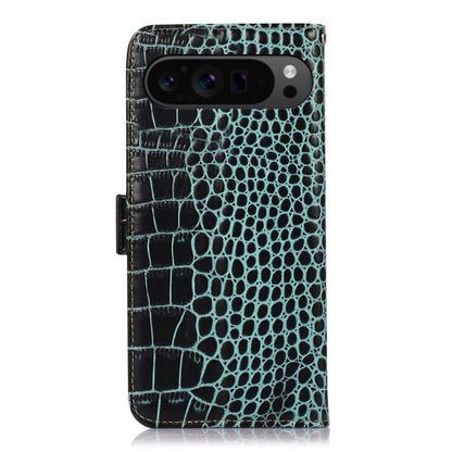 For Google Pixel 9 Pro Crocodile Top Layer Cowhide Leather Phone Case(Green) - Google Cases by buy2fix | Online Shopping UK | buy2fix