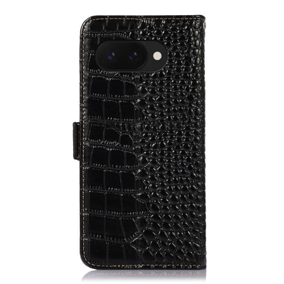 For Google Pixel 9a Crocodile Top Layer Cowhide Leather Phone Case(Black) - Google Cases by buy2fix | Online Shopping UK | buy2fix