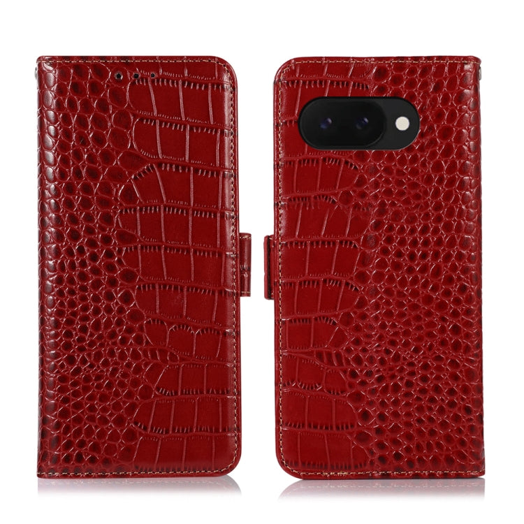 For Google Pixel 9a Crocodile Top Layer Cowhide Leather Phone Case(Red) - Google Cases by buy2fix | Online Shopping UK | buy2fix