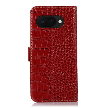 For Google Pixel 9a Crocodile Top Layer Cowhide Leather Phone Case(Red) - Google Cases by buy2fix | Online Shopping UK | buy2fix