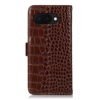 For Google Pixel 9a Crocodile Top Layer Cowhide Leather Phone Case(Brown) - Google Cases by buy2fix | Online Shopping UK | buy2fix