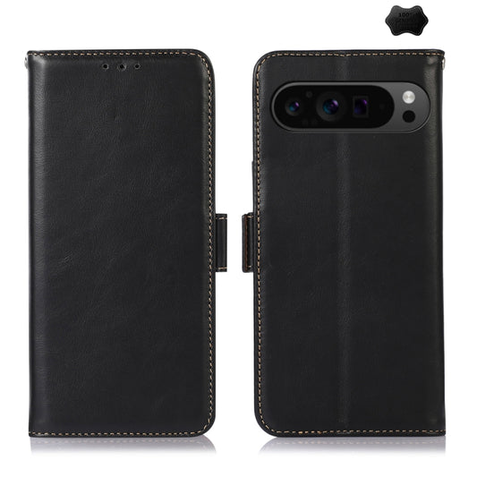 For Google Pixel 9 Pro Crazy Horse Top Layer Cowhide Leather Phone Case(Black) by buy2fix