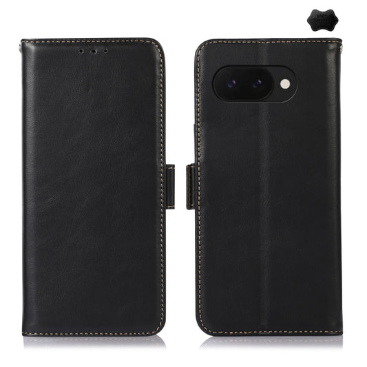 For Google Pixel 9a Crazy Horse Top Layer Cowhide Leather Phone Case(Black) - Google Cases by buy2fix | Online Shopping UK | buy2fix