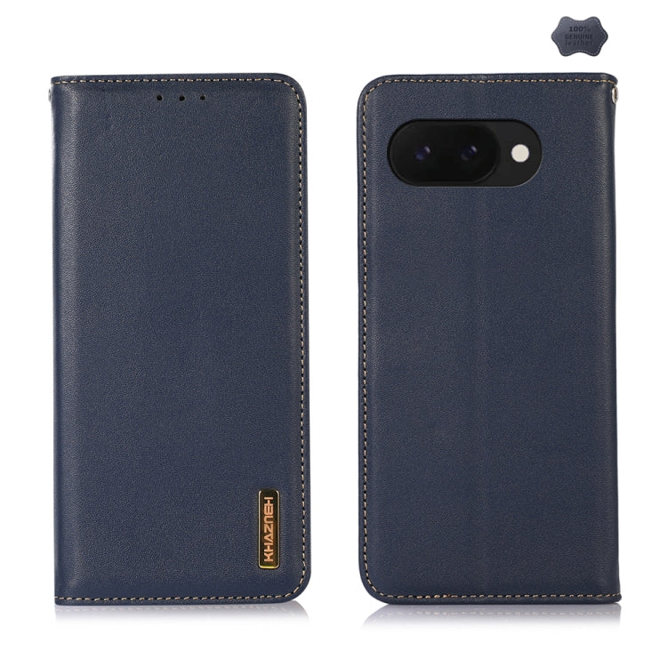 For Google Pixel 9a KHAZNEH Nappa Top Layer Cowhide Leather Phone Case(Blue) - Google Cases by buy2fix | Online Shopping UK | buy2fix
