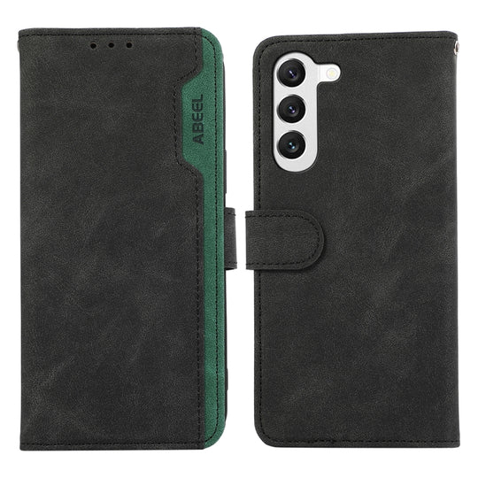 For Samsung Galaxy S22 5G ABEEL Color Block Magnetic RFID Leather Phone Case(Black-Green)