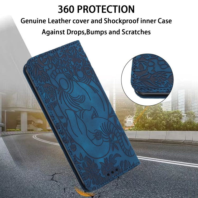 For iPhone 16 Plus Retro Elephant Embossed Leather Phone Case(Blue) - iPhone 16 Plus Cases by buy2fix | Online Shopping UK | buy2fix