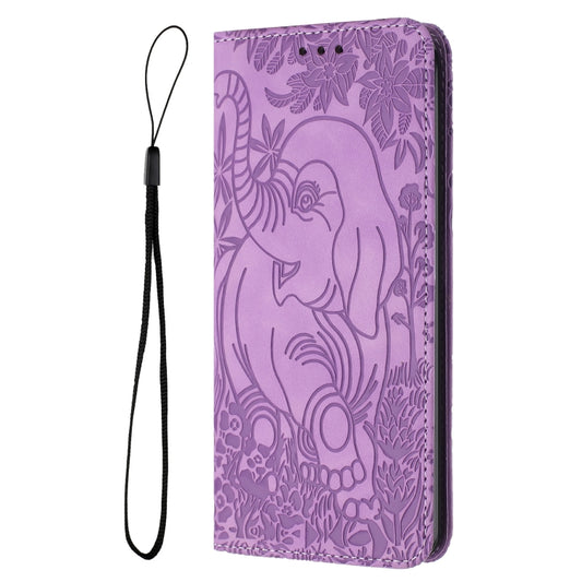 For iPhone 16 Retro Elephant Embossed Leather Phone Case(Purple) by buy2fix