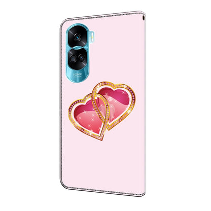For Honor 90 Lite Crystal Painted Leather Phone case(Love Peach) - Honor Cases by buy2fix | Online Shopping UK | buy2fix