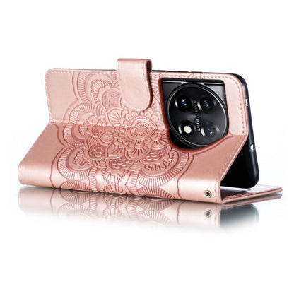 For OnePlus 11 Sun Mandala Embossing Pattern Phone Leather Case(Rose Gold) - OnePlus Cases by buy2fix | Online Shopping UK | buy2fix