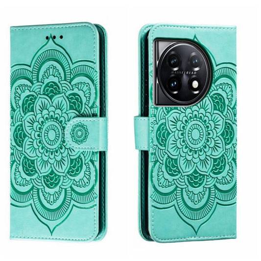 For OnePlus 11 Sun Mandala Embossing Pattern Phone Leather Case(Green) - OnePlus Cases by buy2fix | Online Shopping UK | buy2fix