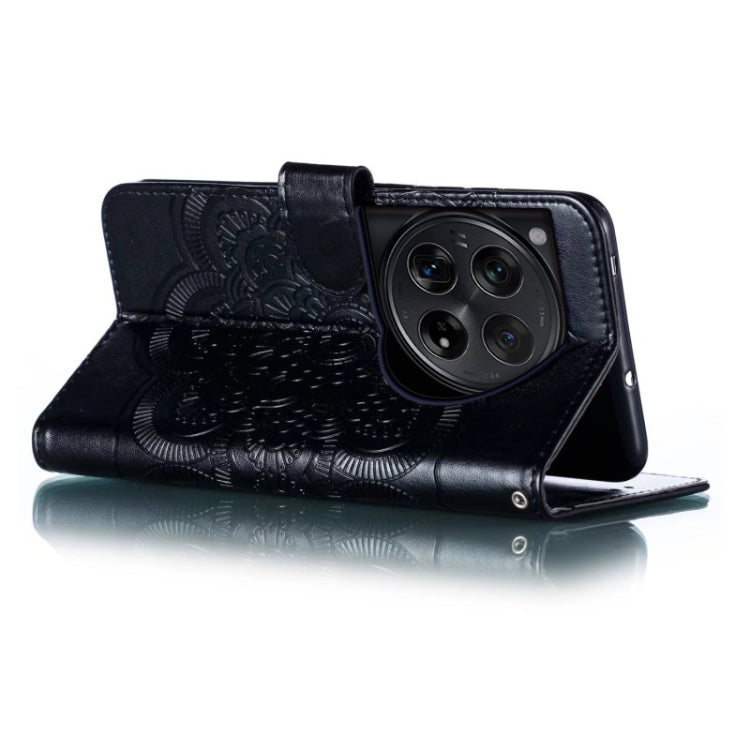 For OnePlus 12 Sun Mandala Embossing Pattern Phone Leather Case(Black) - OnePlus Cases by buy2fix | Online Shopping UK | buy2fix