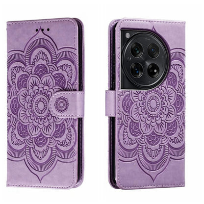 For OnePlus 12 Sun Mandala Embossing Pattern Phone Leather Case(Purple) by buy2fix