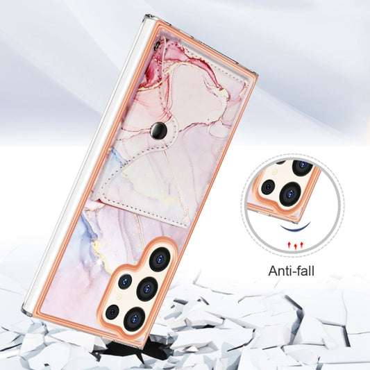 For Samsung Galaxy S23 Ultra 5G Marble Pattern IMD Card Slot Phone Case(Rose Gold) by buy2fix
