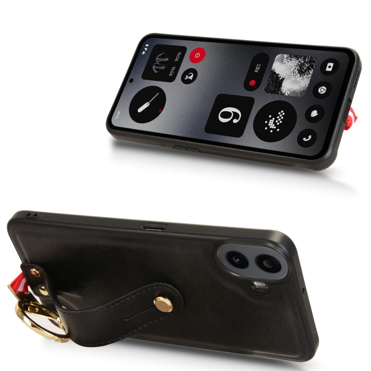 For Nothing CMF Phone 1 Wristband Leather Back Phone Case(Black) - More Brand by buy2fix | Online Shopping UK | buy2fix