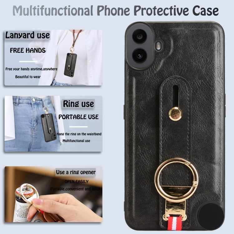 For Nothing CMF Phone 1 Wristband Leather Back Phone Case(Black) - More Brand by buy2fix | Online Shopping UK | buy2fix