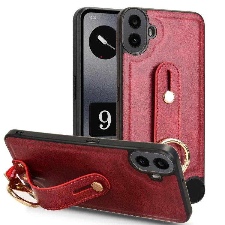 For Nothing CMF Phone 1 Wristband Leather Back Phone Case(Red) - Nothing Cases by buy2fix | Online Shopping UK | buy2fix