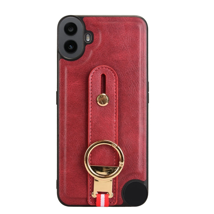 For Nothing CMF Phone 1 Wristband Leather Back Phone Case(Red) - Nothing Cases by buy2fix | Online Shopping UK | buy2fix
