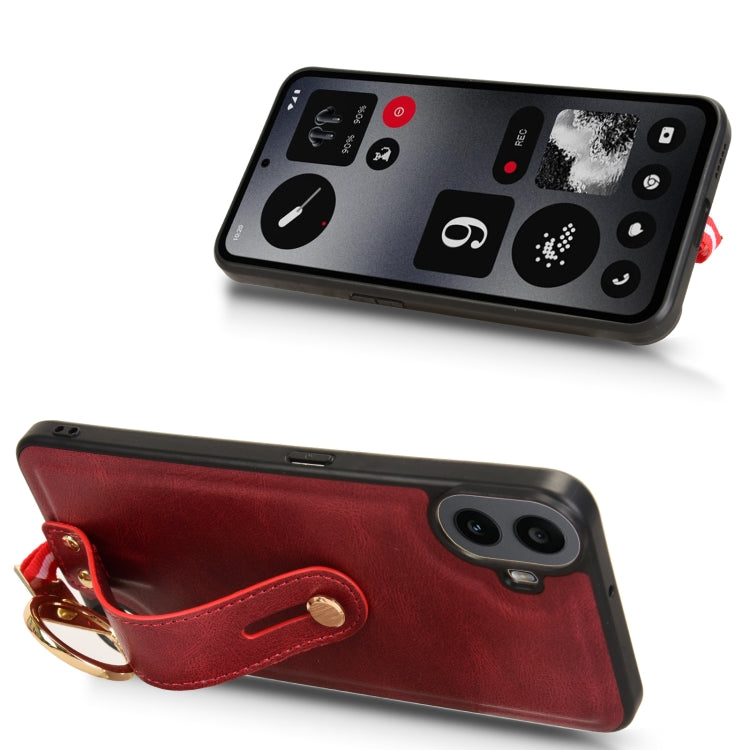 For Nothing CMF Phone 1 Wristband Leather Back Phone Case(Red) - Nothing Cases by buy2fix | Online Shopping UK | buy2fix